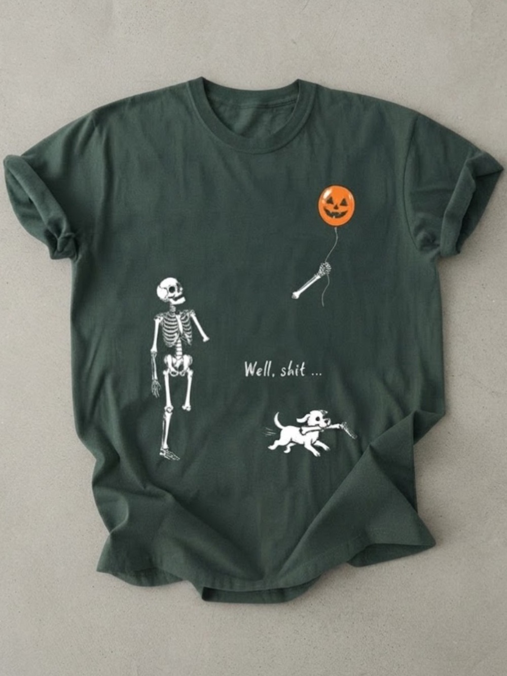 Gildan Dark Green Short-Sleeve Halloween Skeleton & Dog Graphic Tee
